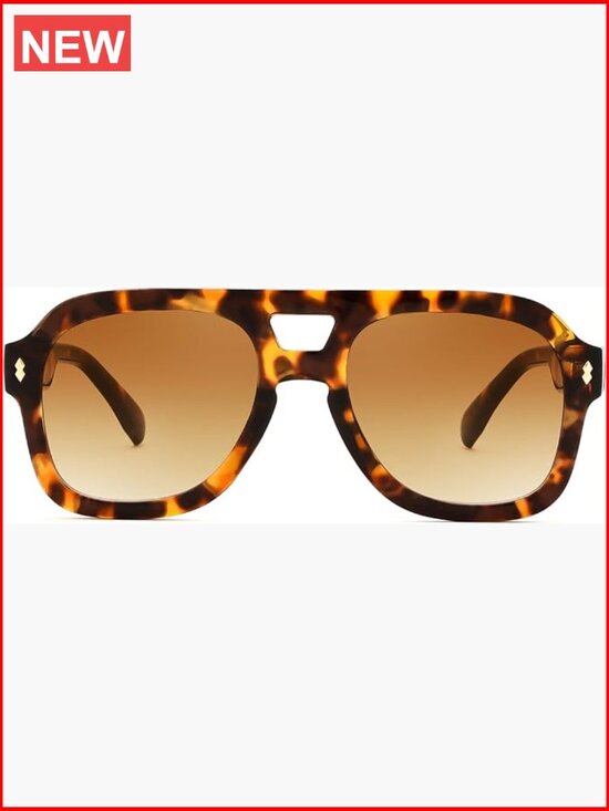Retro Thick Aviator Sunglasses, Vintage Classic Square Pilot Shades, UV